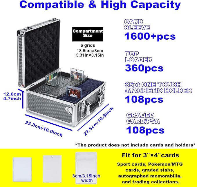 Multi color Card Storage Hard Case, Sports Card Collection Boxes,Trading Cards Cabinet, Card Holder, Toploader Box (Gray, Medium)