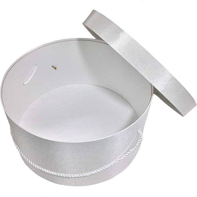 Sarah's Hat Boxes Classic White Hat Box – 14.75" x 7.5" (Dia. x Ht.) Handmade in USA – Odorless Non-Toxic Adhesive, Cording Handle – Premium Storage for Hats & Accessories