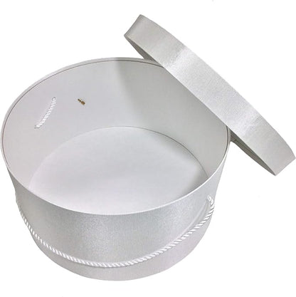 Sarah's Hat Boxes Classic White Hat Box – 14.75" x 7.5" (Dia. x Ht.) Handmade in USA – Odorless Non-Toxic Adhesive, Cording Handle – Premium Storage for Hats & Accessories