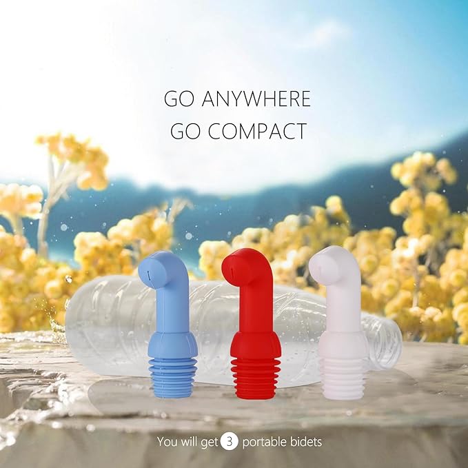 3 Pack Portable Bidet for Toilet, Travel, Hiking, Camping, Compatible with Every Bottle, Shattaf Bidet Sprayer