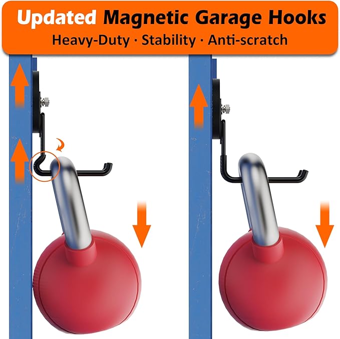 MUTUACTOR New Upgraded Magnetic Hooks Heavy Duty,40lbs Anti-Scratch Garage Large Magnet Hooks,2PCS Super Strong Magnetic Garage Hooks for Organizing Impact Drivers Trailer Cord Garden Tool Box