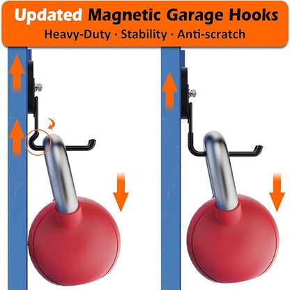 MUTUACTOR New Upgraded Magnetic Hooks Heavy Duty,40lbs Anti-Scratch Garage Large Magnet Hooks,2PCS Super Strong Magnetic Garage Hooks for Organizing Impact Drivers Trailer Cord Garden Tool Box