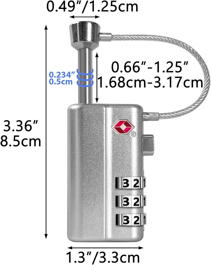 UPGRADED Gun Case Lock - Adjustable Alloy Handle, TSA Approved Gun Safe Lock, High Security Cable Locks, Secure Code Packlock for Gun Cases, Firearm Cases, Toolboxes, Travel Luggage, Silver