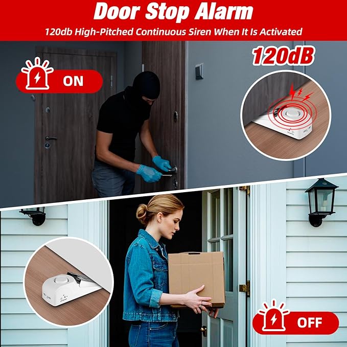 Portable Door Stop Alarm and Traveling Hotel Door Lock, No Installation Required, Provides Double Security for Home, Hotel and Traveling (1 Door Lock + 2 Door Stop)