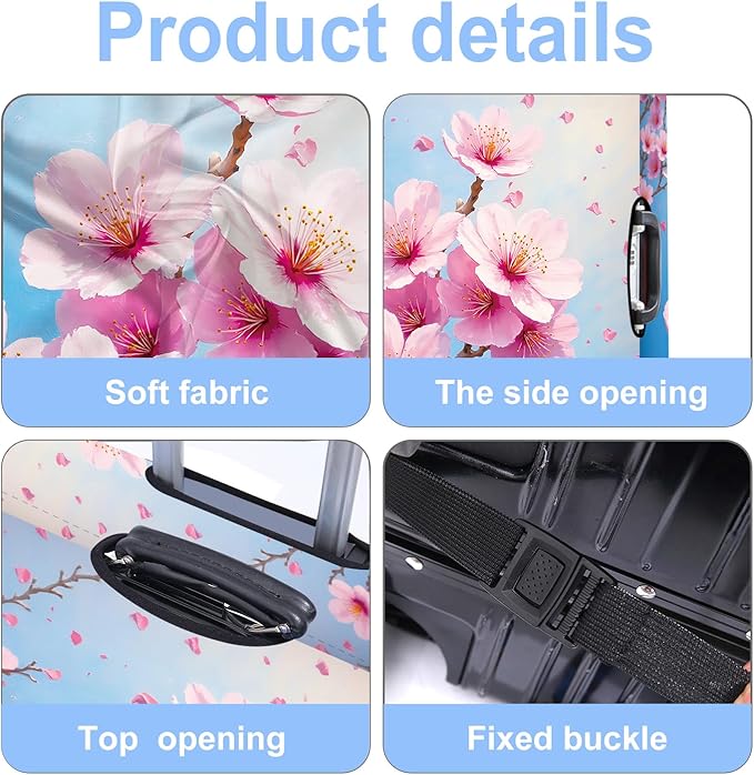 Luggage Cover Washable Suitcase Protector Anti-Scratch,Stretchable Fit for 20-34Inch Luggage Durable Travel Bag Cover with Zipper Closure (Peach blossom, M(fits 24-26Inch suitcase))