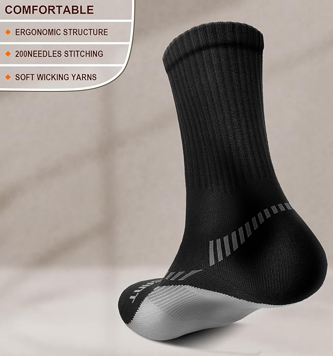 BULLIANT Compression Socks for Men 6Pairs, Athletic Crew Socks Cushioned For Men Sports Running-Arch Support