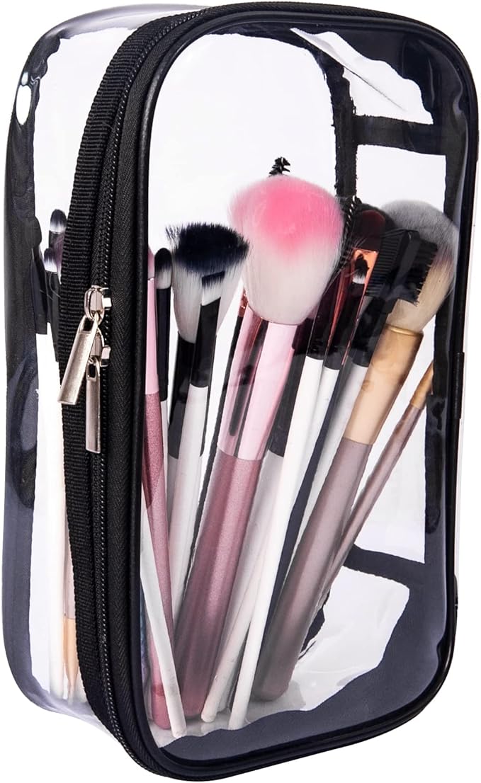 Portable Zippered Transparent Vinyl Travel Cosmetic Bag Clear PVC Makeup Kits Organizer Utility Pouch See Through Plastic TSA Approved Toiletry Carry Pouch