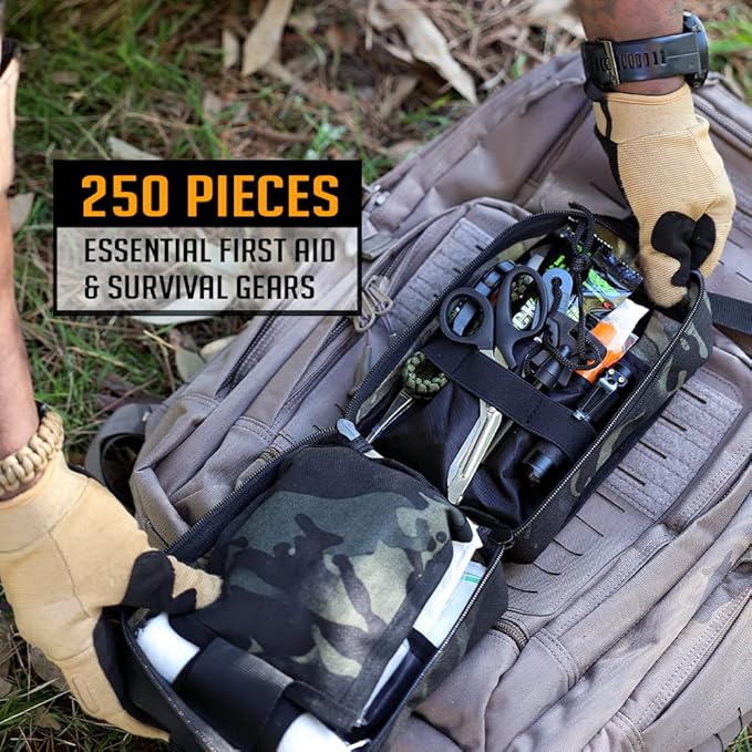 EVERLIT 250 Pieces Survival First Aid Kit IFAK EMT Molle Pouch Survival Kit Outdoor Gear Emergency Kits Trauma Bag for Camping Boat Hunting Hiking Home Car Earthquake and Adventures