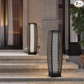 Grand patio 2-Piece Outdoor Floor Lamp Solar Powered Lantern Water-Resistant Wicker Deck Patio Light, Lamp Large-Sized for Garden or Porch-Large Fuji, Silver Gray