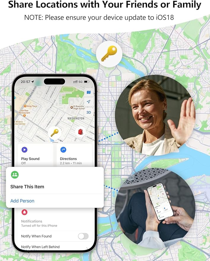 Tracker Tags, Item Finder Work with Apple Find My (iOS Only), Tracking Device Locator Smart Tag for Luggage, Keys, Wallet, Bike, Pets, Bags (Black & White, 2 Pack)