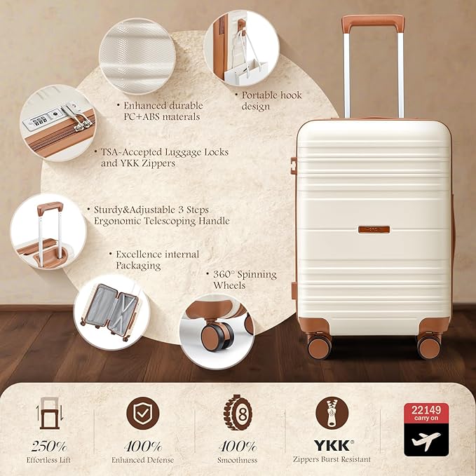 Luggage Sets with spinner wheels, PC+ABS Hard Shell Travel Luggage,Lightweight Carry-on suitcases with TSA Lock,YKK Zippers (Pink, 5 piece sets(20/24/28/DB/TB))