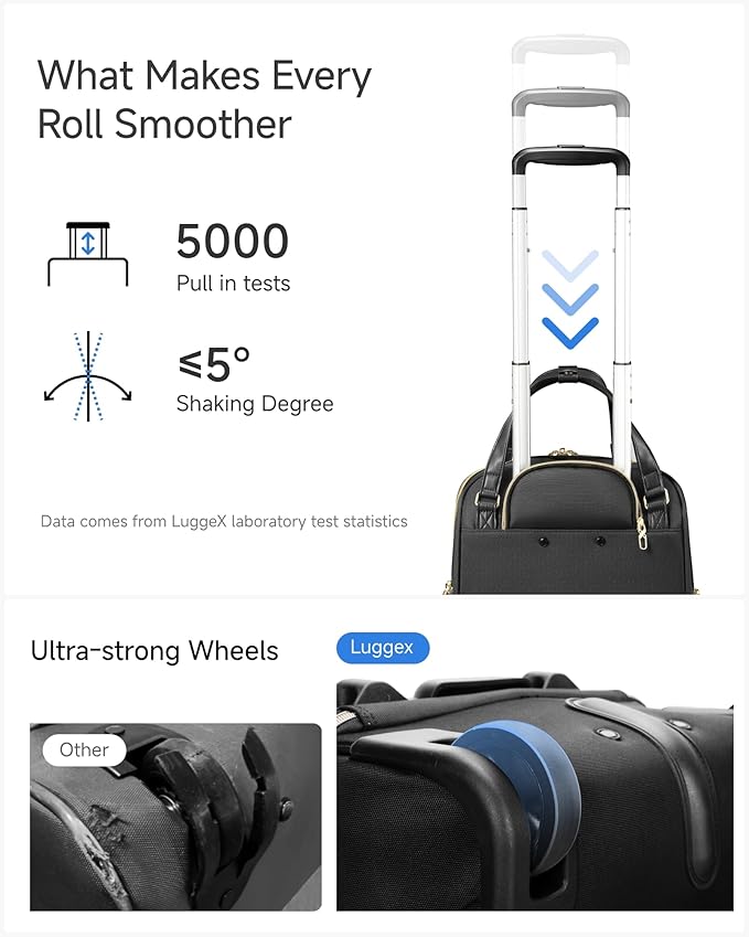 LUGGEX Underseat Carry On Luggage with Wheels, Stylish Lightweight Under Seat Luggage, Soft Sided Personal Item Suitcase for Short Trip (Cream White, 16 Inch)