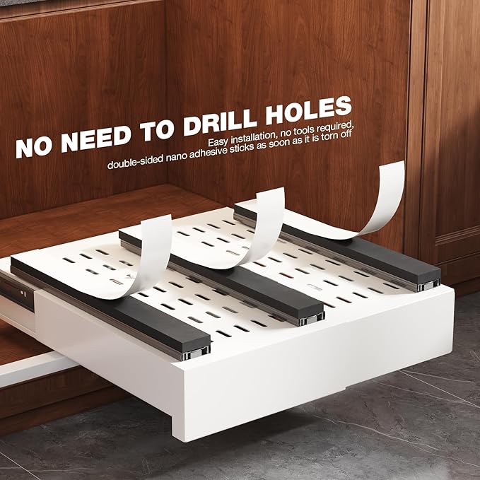 1 Pack Pull Out Cabinet Organizer Expandable Width(11"-16") and Depth(13"-17"),Slide Out Drawers With Raising Pad for Framed Cabinets,No Drill Roll Out Shelves for kitchen,Bathroom,White