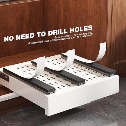 1 Pack Pull Out Cabinet Organizer Expandable Width(11"-16") and Depth(13"-17"),Slide Out Drawers With Raising Pad for Framed Cabinets,No Drill Roll Out Shelves for kitchen,Bathroom,White