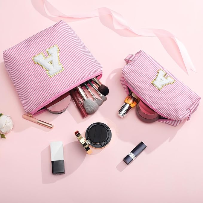 YOOLIFE Mom Birthday Gifts for Women, Personalized Monogram Makeup Bag Cosmetic Bag Travel Toiletry Bag Birthday Gifts for Women Her Bridesmaid Friend Sister Wife Girlfriend Daughter Gifts Pink I
