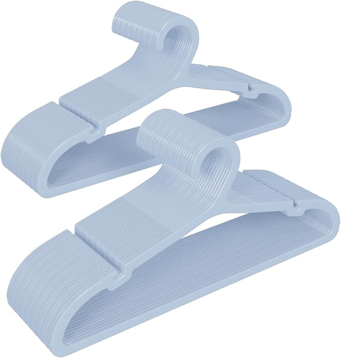 50 Pack Clothes Hangers, Non Slip Plastic Coat Hangers, Space Saving Hangers, Heavy Duty, Hanging Dry Wet Clothes, 16.4" x 8.3", Light Blue, UAPY0550L
