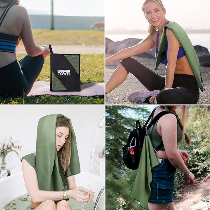 Microfiber Travel Towel, Soft Lightweight Quick Dry Towel, Super Absorbent Compact Travel & Sports & Beach Towels for Camping, Backpack, Gym, Swimming, Yoga, Hiking (M:20"×40" -ArmyGreen)