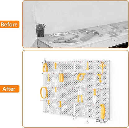 TORACK Metal Pegboard Panels and Hooks for Garage, Workbench, Shop, Shed Tool Organizer Peg Board with 1/8" & 1/4" Holes, Modular Wall-Mounted Pegboard with Pegboard Hooks(Light-Grey)