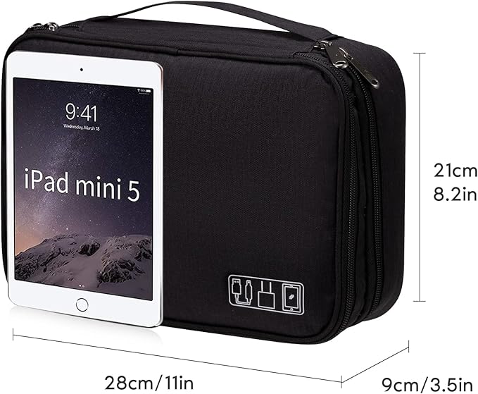 Electronics Organizer, OrgaWise Electronic Accessories Bag Travel Cable Organizer Three-Layer for iPad Mini, Kindle, Hard Drives, Cables, Chargers