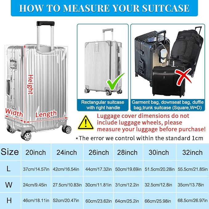 Yotako Clear PVC Suitcase Cover Tough Protector, 28 Inch Luggage Covers for Wheeled Suitcase 28"