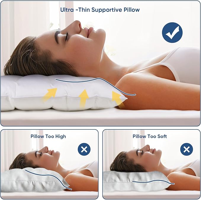 MINUPWELL 2 Packs Ultra Flat Pillows for Sleeping Thin, 7D High Support 2.5 inch Height Ultra Thin Pillows,Slim Bed Pillows for Stomach Sleeper,Standard Size -18x26 in