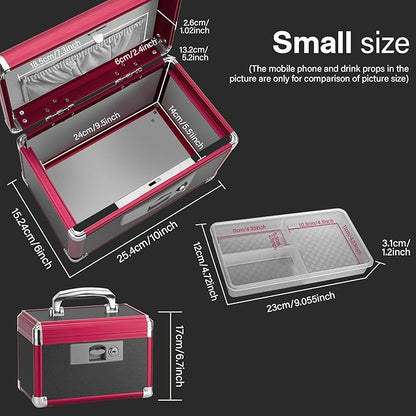 Medicine Lock Box for Safe Medication - 10 x 6 x 6.7 Inches - Lockable Storage Box for Drugs, First Aid Kit Empty, Lock Boxes with Key for Home/Outdoor (Black & Red/Small)