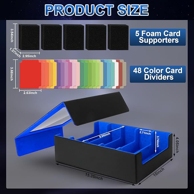 AOBOPLE Trading Card Storage Box,3900+ Card Box Storage with 48 Dividers and 5 Foam Supporters PU Leather Magnetic Card Box for MTG,TCG, Magic and Sport Cards,Great Gift for Card Collectors