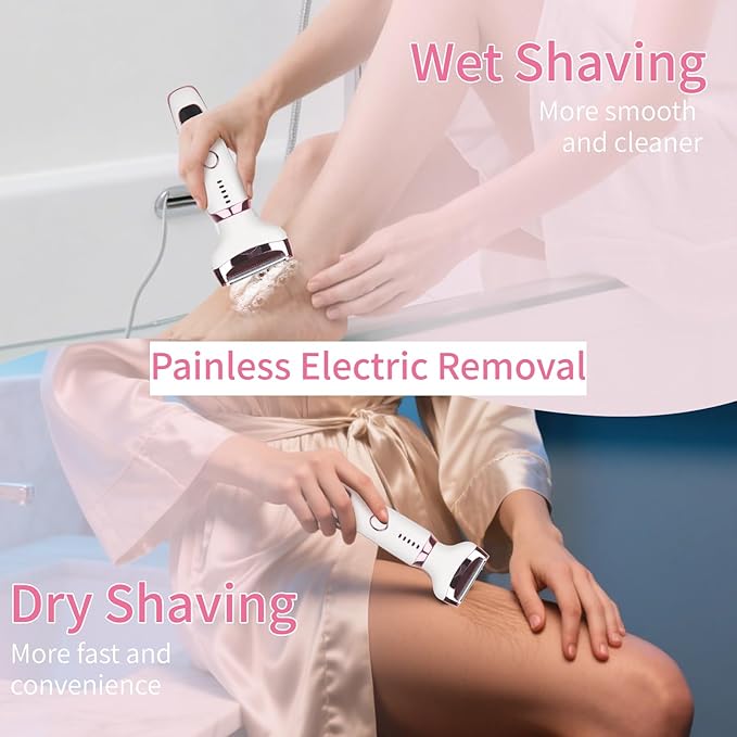 Electric Razors LED Display for Women Men, 2025 Wet/Dry Lady Shaver,4 in 1 Cordless Hair Remover with IPX7 Waterproof,Smooth & Silky Portable Bikini Electric Grooming Set (Pink & White)