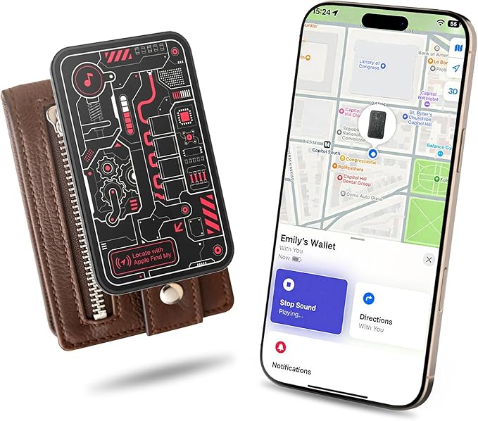 MFish Wallet Tracker Card, GPS Bluetooth Tracker, Air-Tag Works with Apple Find My (iOS Only), Solar-Powered Smart Card Wallet Finder, Item Locator for Backpack, Luggage Tags, Passports, Keys