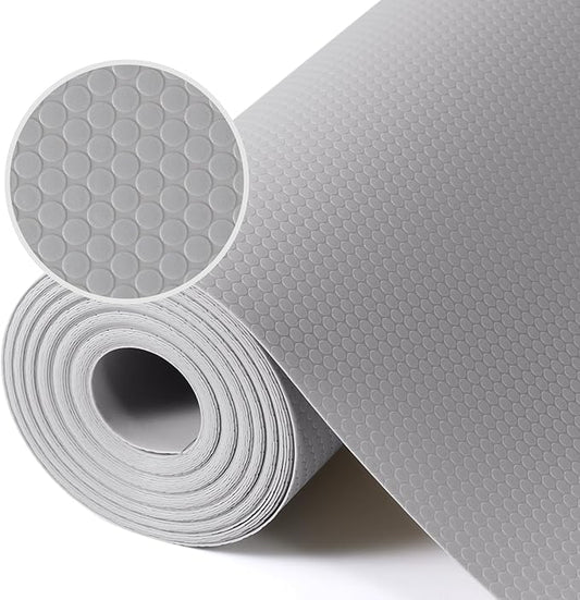 Light Gray Shelf Liners for Kitchen Cabinets Non Adhesive Drawer Liner for Bathroom Waterproof Refrigerator Liners for Shelves Fridge Plastic Mats Cabinet Cupboard Liner 17.5 x 157.4 Inches