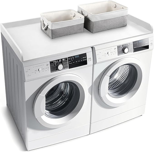 Washer Dryer Countertop with 2 Pack Storage Baskets, Wood Washer and Dryer Countertop with Non-Slip Pads/Edge Rails for Laundry Room Storage and Organization, 27.5" W x 54" L(White)