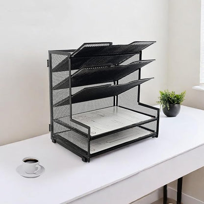 5-Tier Metal Desk Organizer, Office Desk Paper Organizer for Home Office, Black