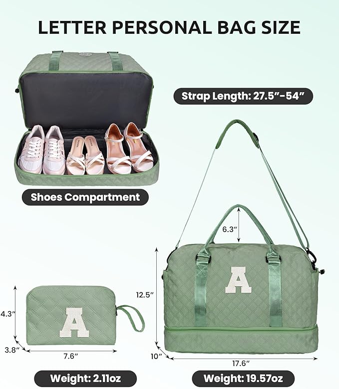 Tween Girls Gifts, Birthday Gift-Initial Travel Bag with Shoe Compartment, Personalized Weekender Bag, Girl Overnight Bag, Engagement Gifts, Letter Travel Bag with Makeup Bag (Letter G)
