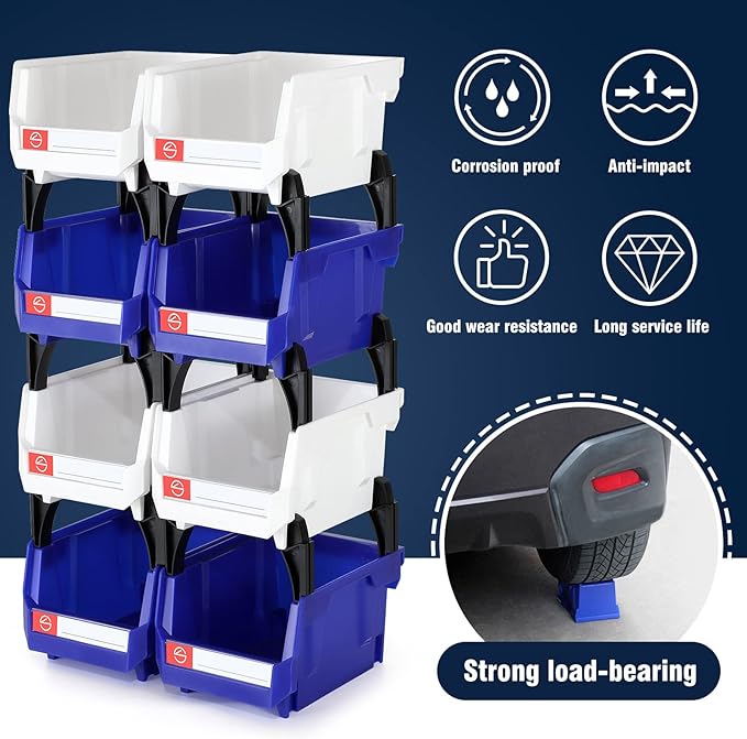 Pe&Hui Storage Organizer Bins,Wall Mount Storage Parts Rack,Stackable Shop Tool Bins for store Screws,Small Parts,Office Supplies and other Accessories Blue (6Pack)