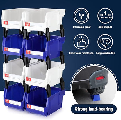 Pe&Hui Storage Organizer Bins,Wall Mount Storage Parts Rack,Stackable Shop Tool Bins for store Screws,Small Parts,Office Supplies and other Accessories Blue (6Pack)