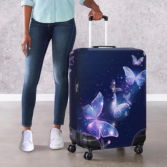 Travel Luggage Cover Anti-scratch Baggage Suitcase Protector Fits 26-29 Inch Luggage, Purple Crystal Butterfly