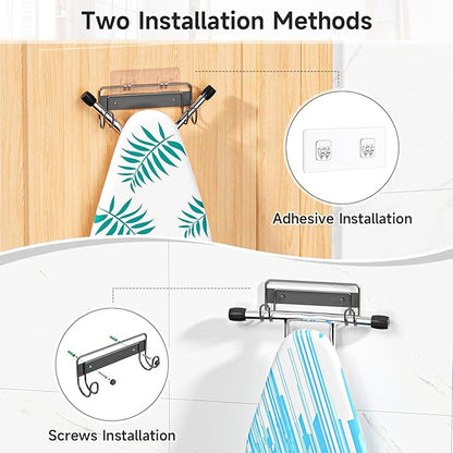 Ironing Board Hanger Wall Mount, Ironing Board Holder for T or Y Leg, Stainless Steel Iron Board Hanger, Laundry Room Wall Hook for Iron Board Holder (Black)