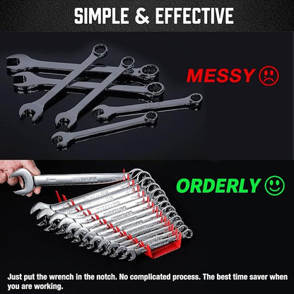 ALOANES 26-Slot Metal Wrench Organizer, Heavy Duty Wrench Organizer Tray for Tool Box, Professional Fit SAE & Metric Wrench Storage, 2 Pack Wrench Holders(Black)