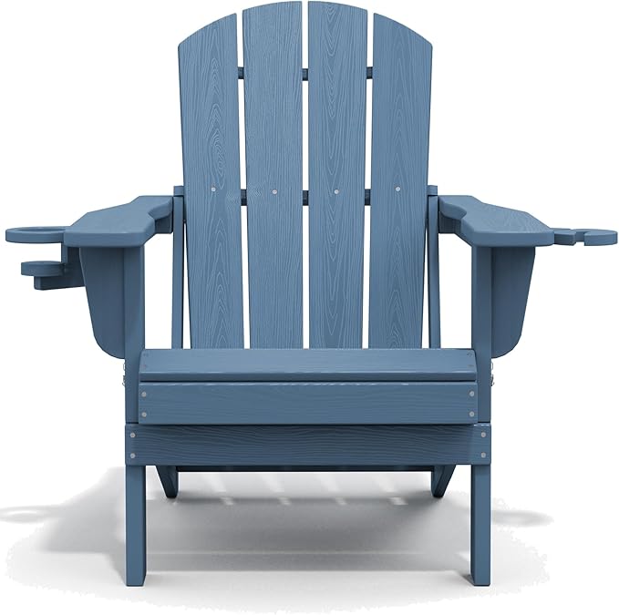 SERWALL Folding Adirondack Chair, HDPE Adirondack Chairs, Plastic Outdoor Chairs- Looks Exactly Like Real Wood- Navy