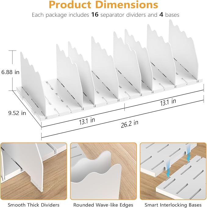 Ronlap Purse Storage Organizer for Closet, White Closet Bag Storage Dividers Rack Shelf Purse Dividers for Closet Organization Handbag Separators Closet Purse Organizers and Storage, 4 Pack, White