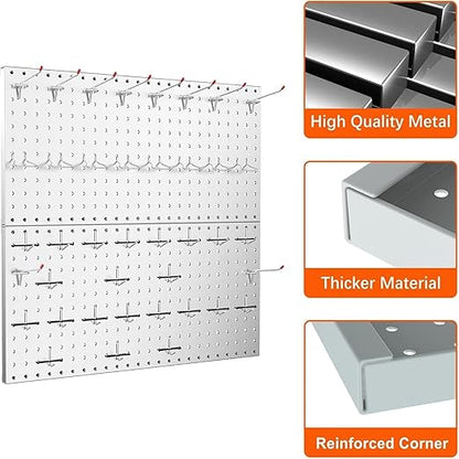 TORACK 2-Pack 12x24 inch Metal Pegboard Panels for Garage Wall, Tool Storage Pegboard for Workbench, Workshop, Tools Organizer Peg Board for Pegs(Grey)