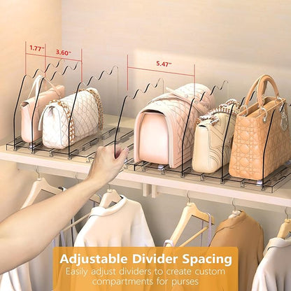 Ronlap Purse Storage Organizer for Closet, Clear Closet Bag Storage Dividers Rack Shelf Purse Dividers for Closet Organization Handbag Separators Closet Purse Organizers and Storage, 2 Pack, Clear