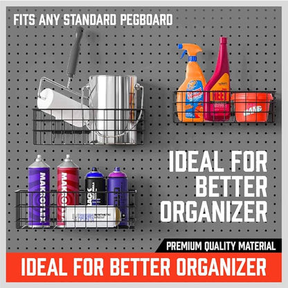 HORUSDY Peg Board Bins and Baskets | 4 Pack | Square Style 4 Size Pegboard Baskets and Pegboard Bins for Organize Workbenches, Accessories