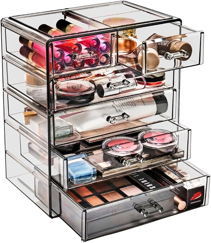 Sorbus Acrylic Makeup Organizer - Organization and Storage Case for Cosmetics Make Up & Jewelry - Big Clear Makeup Organizer for Vanity, Bathroom, College Dorm, Closet, Desk (4 Large, 2 Small Drawers)