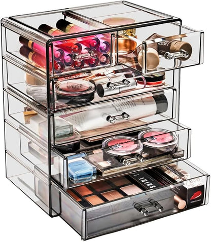 Sorbus Acrylic Makeup Organizer - Organization and Storage Case for Cosmetics Make Up & Jewelry - Big Clear Makeup Organizer for Vanity, Bathroom, College Dorm, Closet, Desk (4 Large, 2 Small Drawers)
