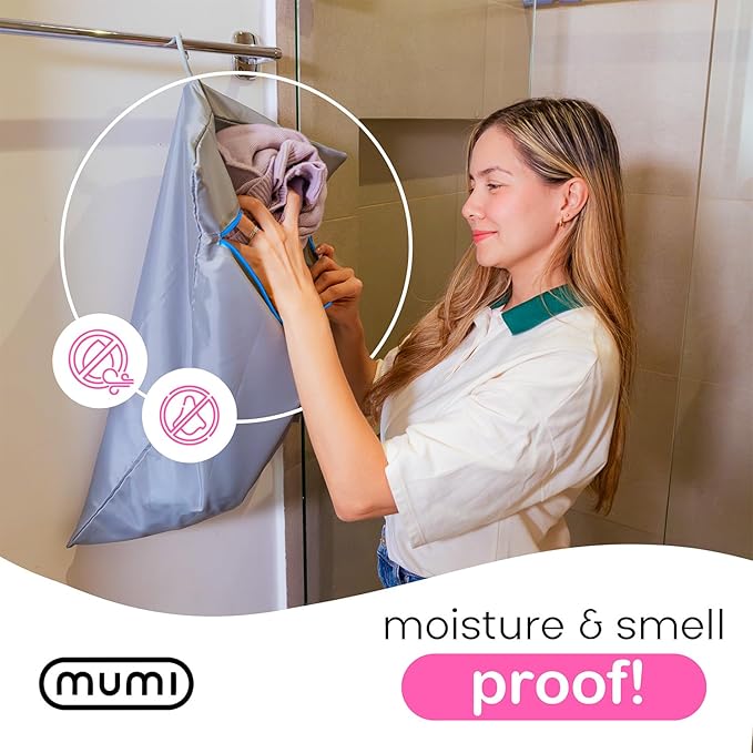 MUMI Travel Laundry Bag – Moisture & Smell-Proof Wash Bag with Folding Hanger & Outer Pouch | Large Washable Bags for Suitcase, Gym & Packing | Clothes Organizer for Trips & Storage - Purple