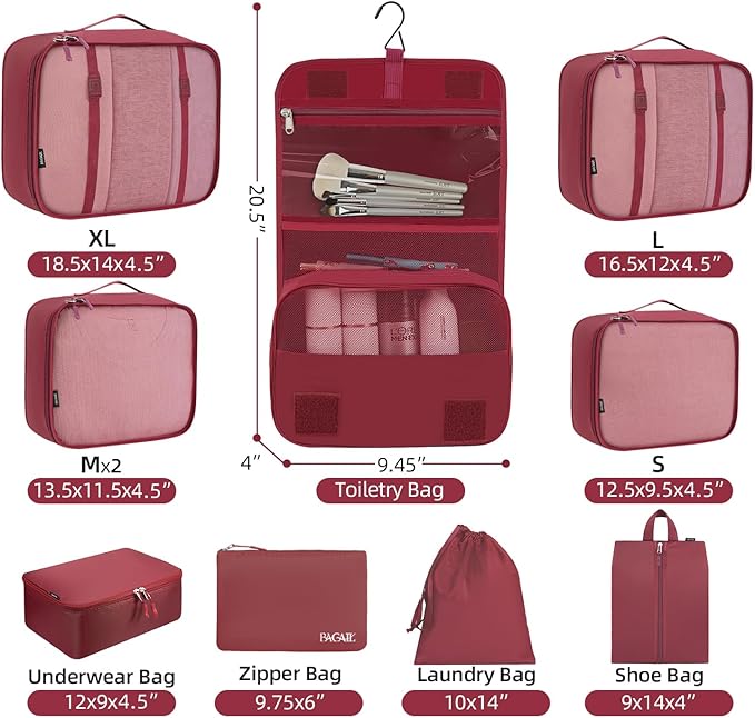 BAGAIL 6 Set/8 Set/10 Set Packing Cubes Various Sizes Packing Organizer for Travel Accessories Luggage Carry On Suitcase