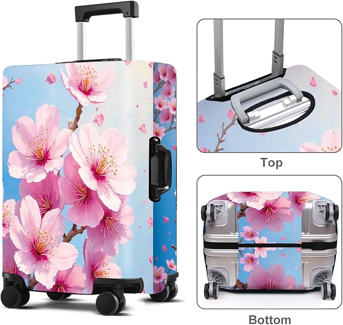 Luggage Cover Washable Suitcase Protector Anti-Scratch,Stretchable Fit for 20-34Inch Luggage Durable Travel Bag Cover with Zipper Closure (Peach blossom, M(fits 24-26Inch suitcase))