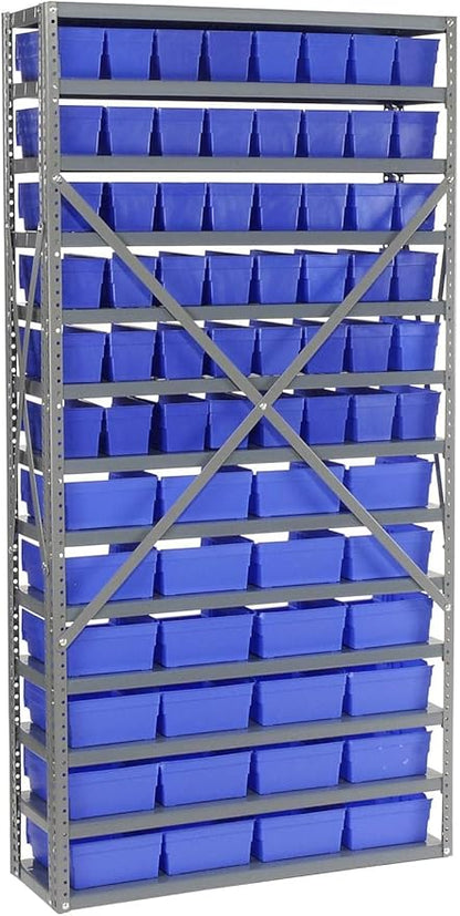 Global Industrial 13 Shelf Steel Shelving with (72) 4" H Plastic Shelf Bins, Blue, 36x12x72