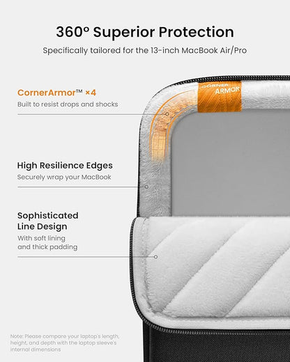tomtoc 360° Protective Laptop Sleeve for 13-inch New MacBook Air M4/A3240 2025, M3/A3113, M2/A2681 M1/A2337 A2179 A1932, 13-inch MacBook Pro M2/A2686 M1/A2338, Water-Resistant Computer Case Bag